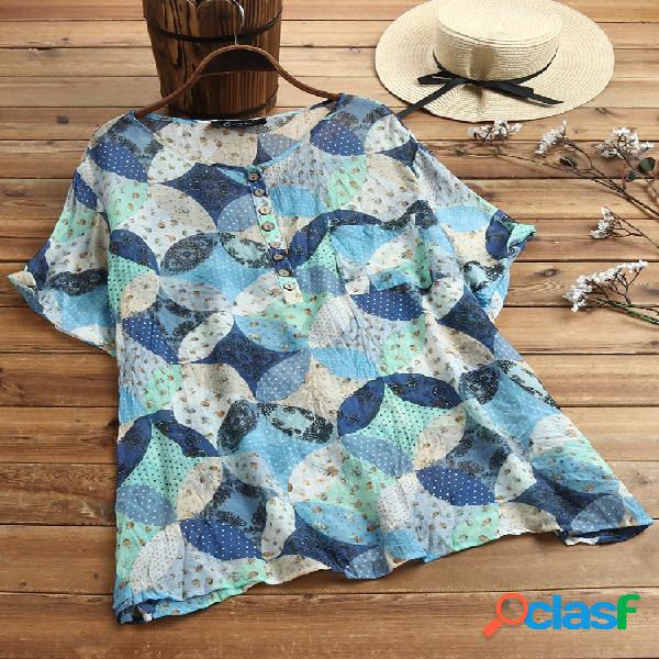 Blusa de manga curta com estampa casual Plus