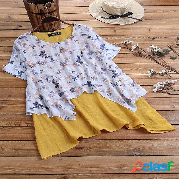 Blusa estampada irregular de duas peças de manga curta