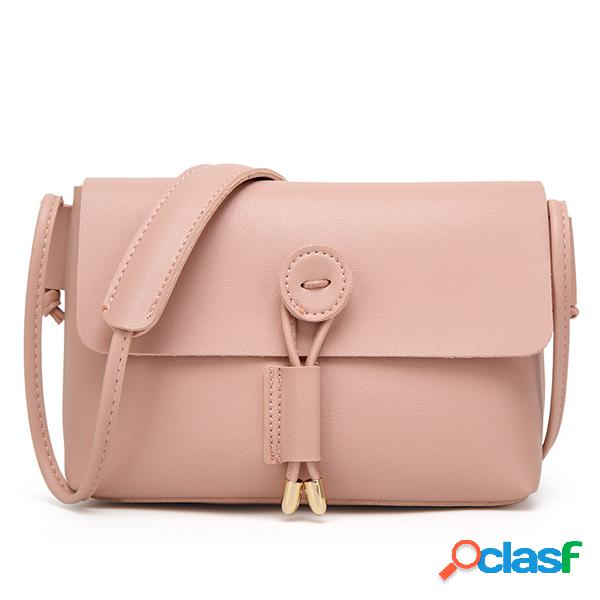 Bolsa Transversal de PU Cor Pura Vintage Feminina