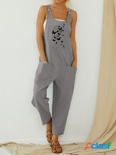 Borboletas Imprimir Straps Jumpsuit Casual Para Mulheres