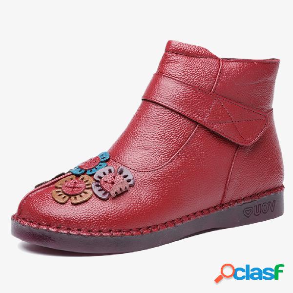 Botas de tornozelo forro de pele com zíper forro de flor