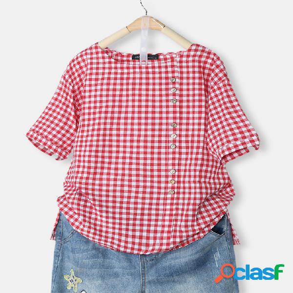 Botão de manta manga curta Plus tamanho Camisa
