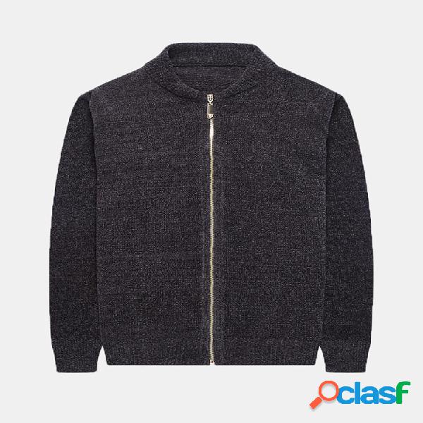 Breve Casual Cor sólida Classic Stand Collar Zipper Up