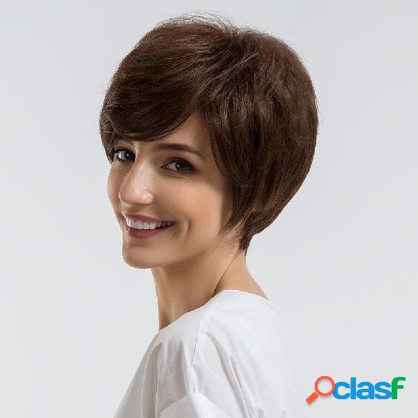 Cabelo Humano Perucas Curtas Perucas de Cabelo Liso Marrom
