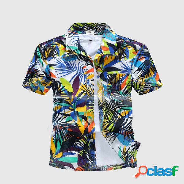Camisa Aloha Floral Solta Casual Tamanho Grande Secagem