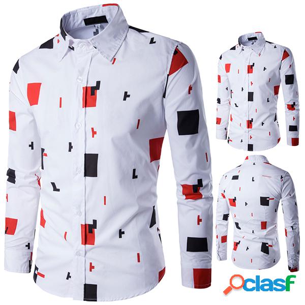 Camisa Casual Elegante Estampada Masculina Gola Ponta