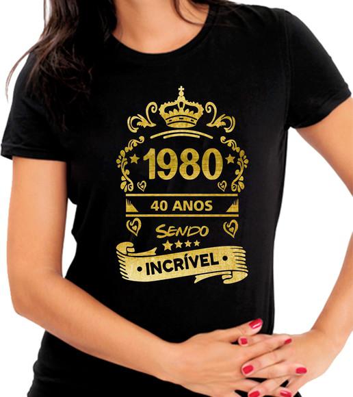 Camiseta Baby look Preta 1980 40 Anos Sendo Incrível