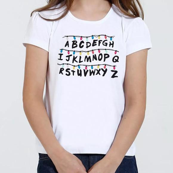 Camiseta Camisa Infantil Feminina - Stranger Things Alfabeto
