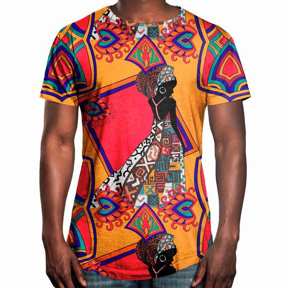 Camiseta Masculina Longline Swag Estampa Africana