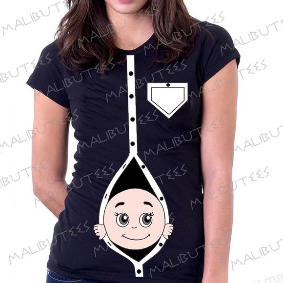 Camiseta Preta Gestante Bebes botões