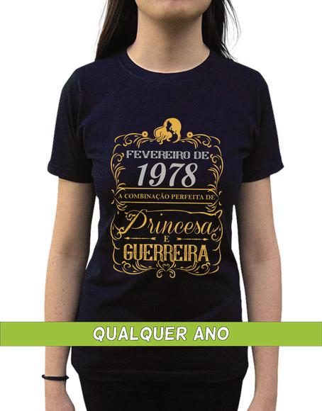 Camiseta Princesa Guerreira Fevereiro Personalizada com Ano