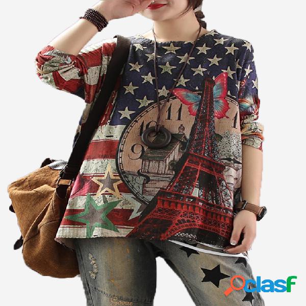 Camisola de manga comprida de malha de bandeira