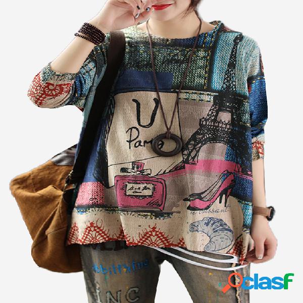 Camisola de manga comprida de malha fina Street Print