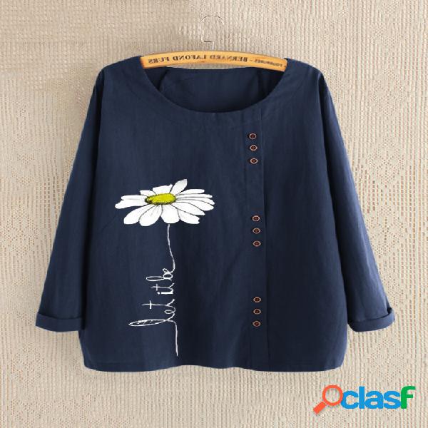 Casual Imprimir Daisy Button manga comprida Camisa