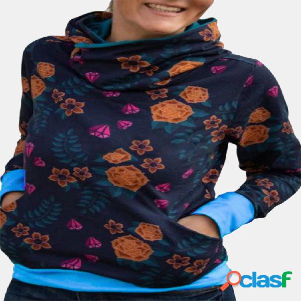 Casual Imprimir Gola alta manga longa camisola aérea