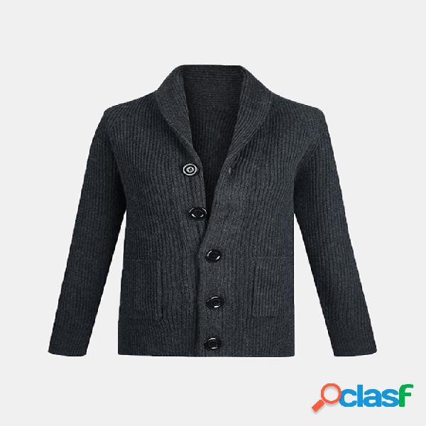 Casual Thicken Knit respirável Botões bolsos Cardigan de