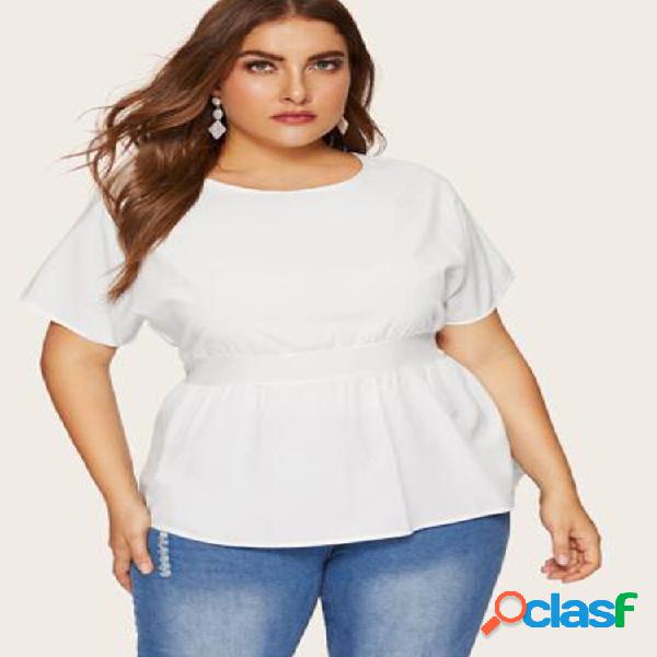 Cintura elástica irregular dividida nas costas Plus T-shirt