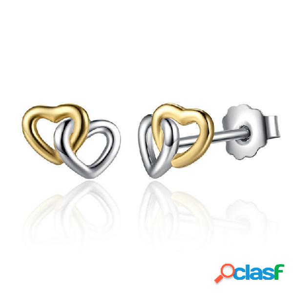 Classic Duplo Coração 925 Sterling Silver Stud Brincos