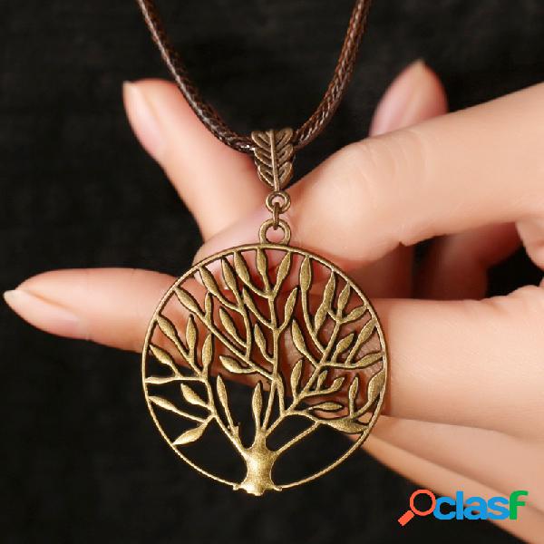 Colar da árvore da vida vintage deixa folhas colar Hallow