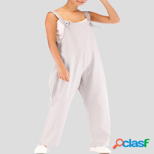 Correias de cor sólida soltas Casual Jumpsuit