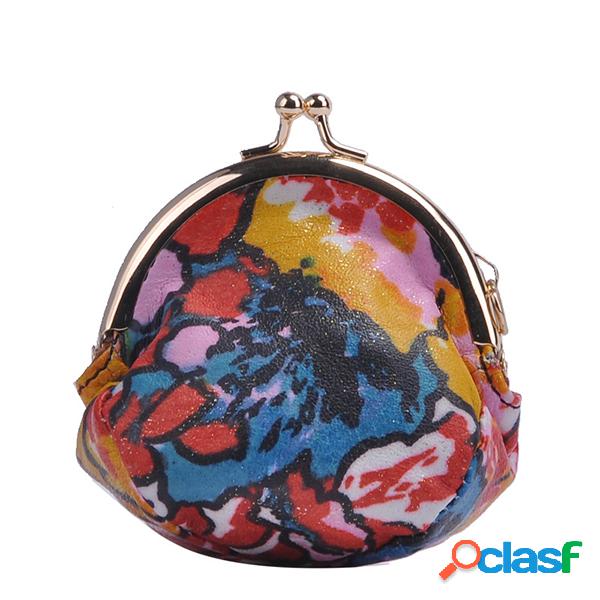 Couro Genuíno Print Coin Purse Para Mulheres