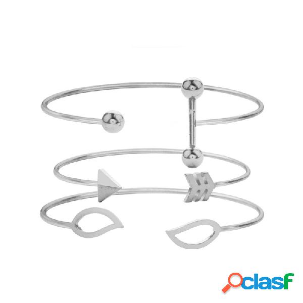 Doce 3 PCS Bangle Pulseira Deixa Flecha Aberta Ajustável