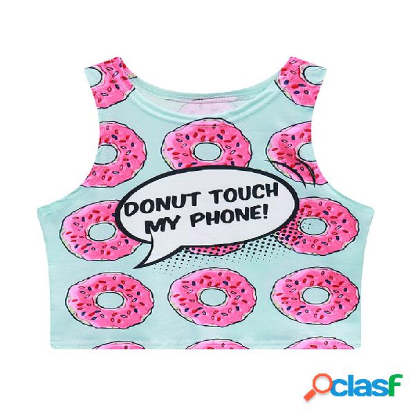Donut impresso O-pescoço camisola sem mangas