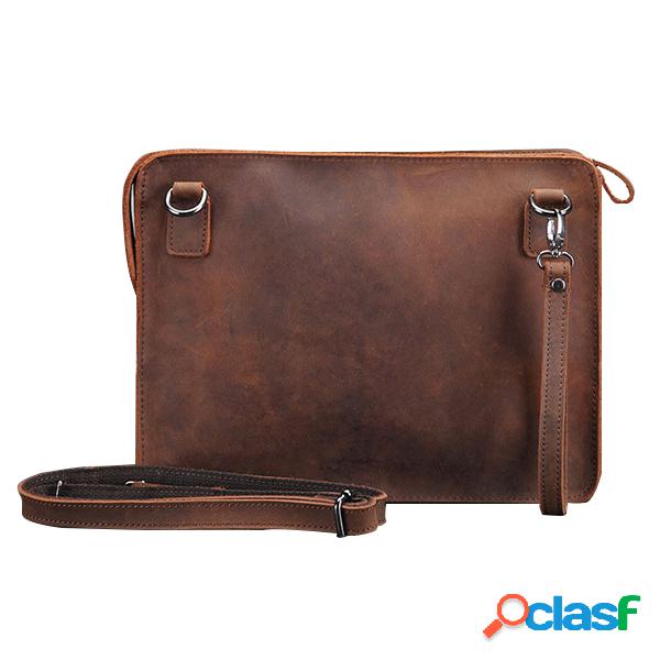 Ekphero Bolsa de ombro de couro genuíno Retro Business