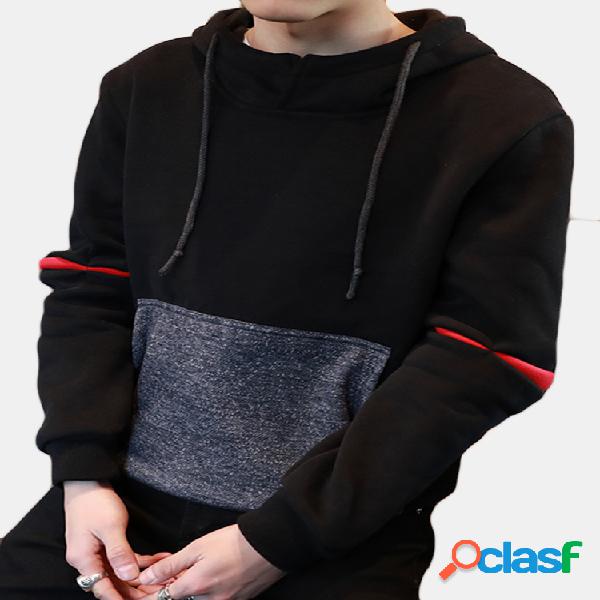 Elegante Patchwork Cor Manga Longa Slim Fit Pullover Hoodies
