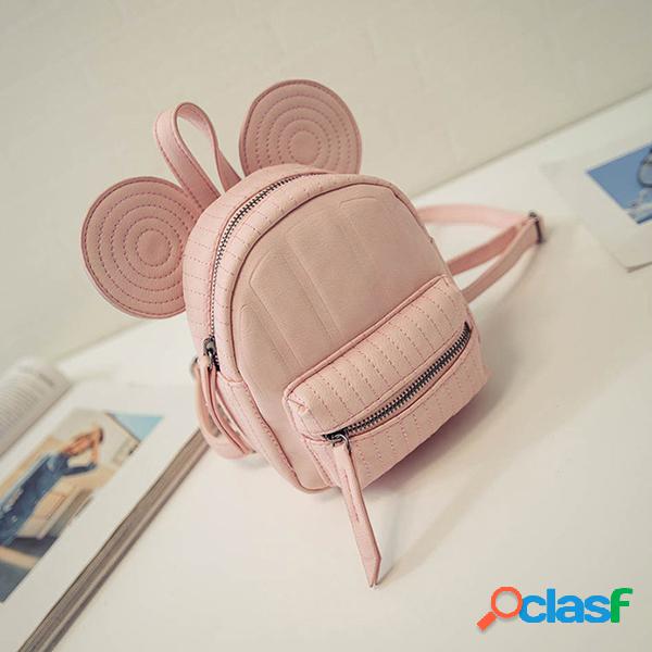 Faux Leather Cartoon Cute Shoulder Bolsa Mochila Para