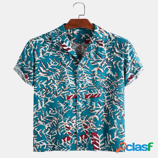 Folha Mens manga curta Slim Fit camisas de grife