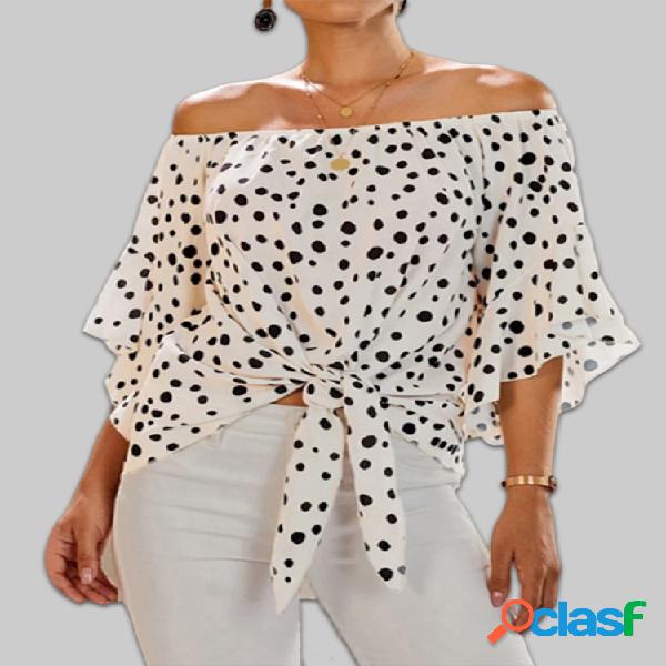 Frente de nó de bolinhas fora do ombro Plus Blusa de verão