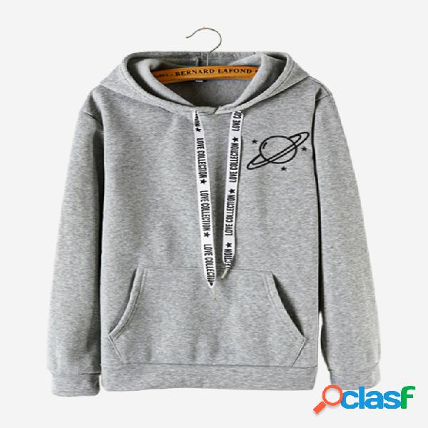 Galaxy Letters Drawstring Sweatshirt com capuz