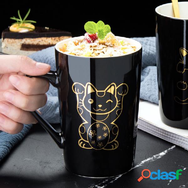 Gato bonito pintado Cerâmico caneca com colher de aço