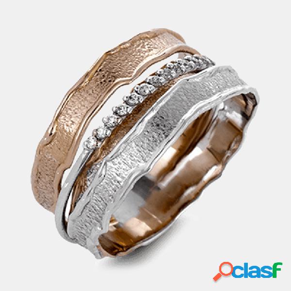 Hit Vintage Cor Geométrica Metal Rhinestone Ring Anel de
