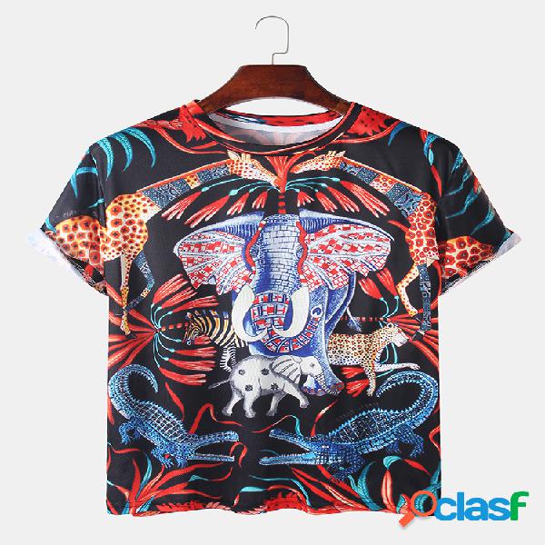 Homens 3D Animal Print Casual T-Shirt