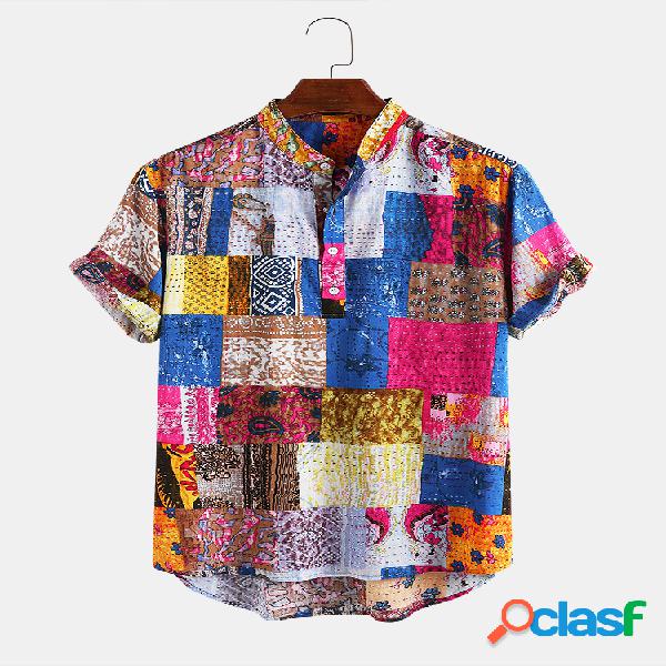 Homens Algodão Totem étnico impresso Casual Casual Camisa