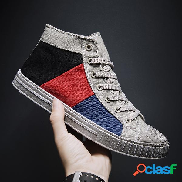Homens Borracha Toe Cap Canvas Lace Up Sport Formadores