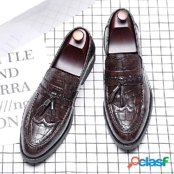 Homens Brogue Tassel Couro De Microfibra Deslizamento Em
