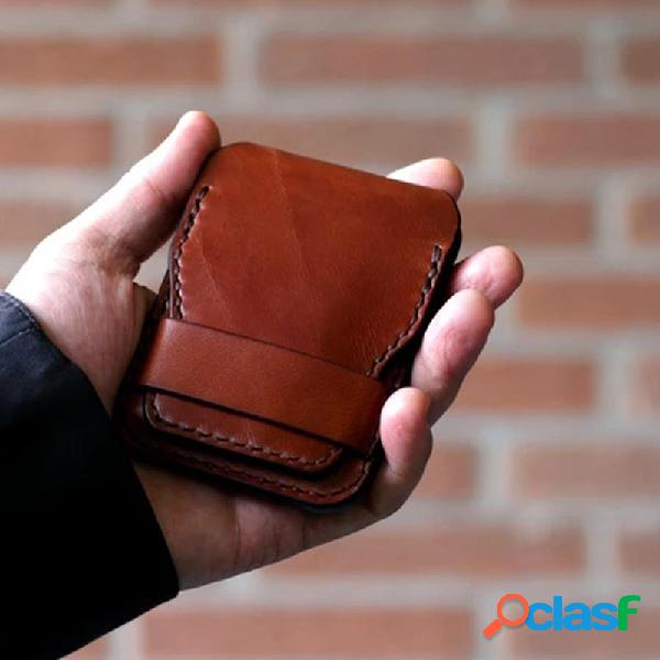 Homens Couro Genuíno 2 Slots de Cartão Moeda Bolsa