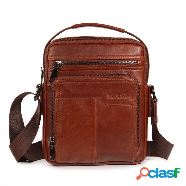 Homens Couro Genuíno Negócios Multi-bolso Ombro Bolsa