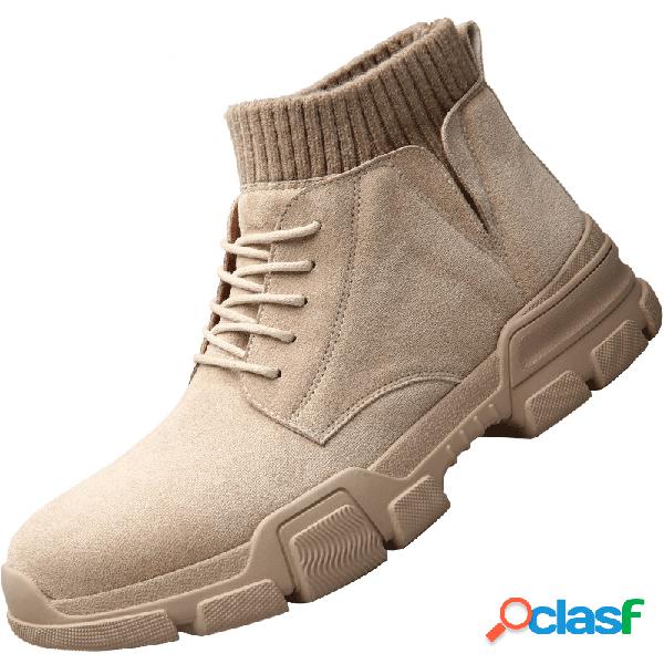 Homens Elastic Slip On Sock Camurça Sintética Lace Up