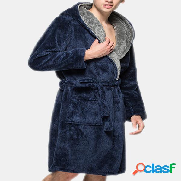 Homens Engrosse Flannel Velo Roupão Pijama Solta Sleepwear