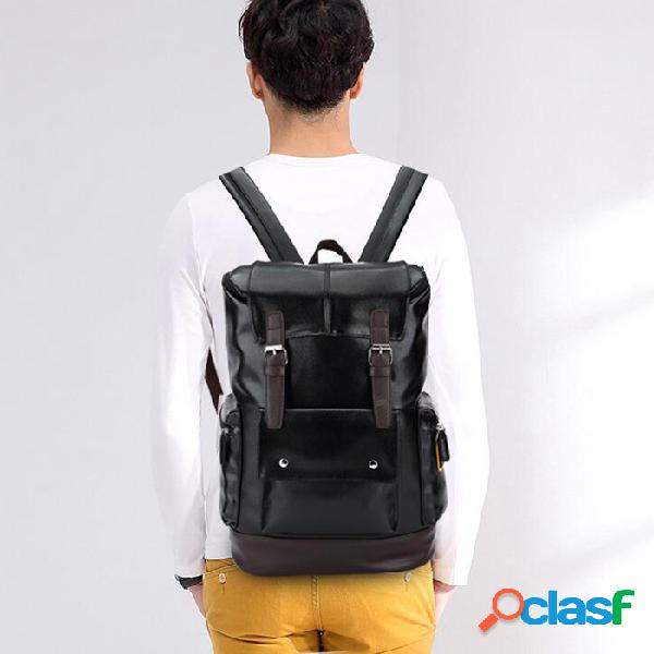 Homens Grande Capacidade PU Mochila De Couro Casual Ombro Do