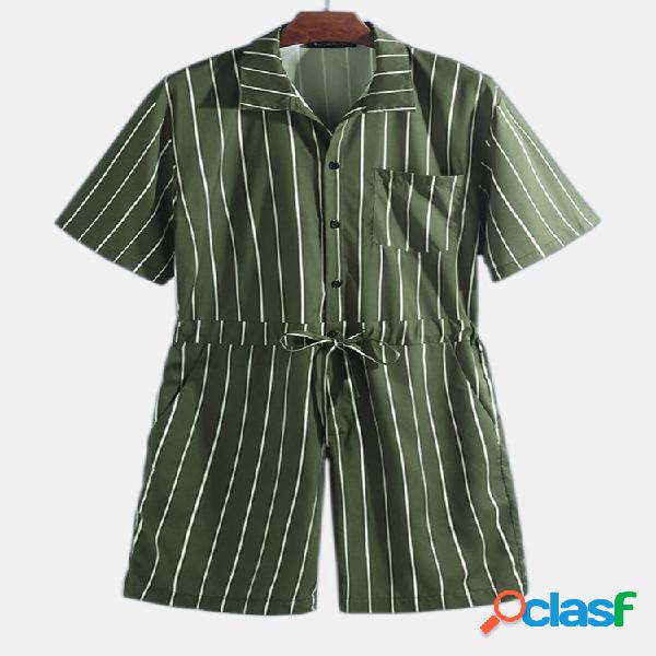 Homens Listrado Loungewear Macacão Botão Para Baixo Fino