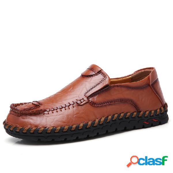 Homens Mão Costura Confortável Soft Sole Rodada Toe Drivng
