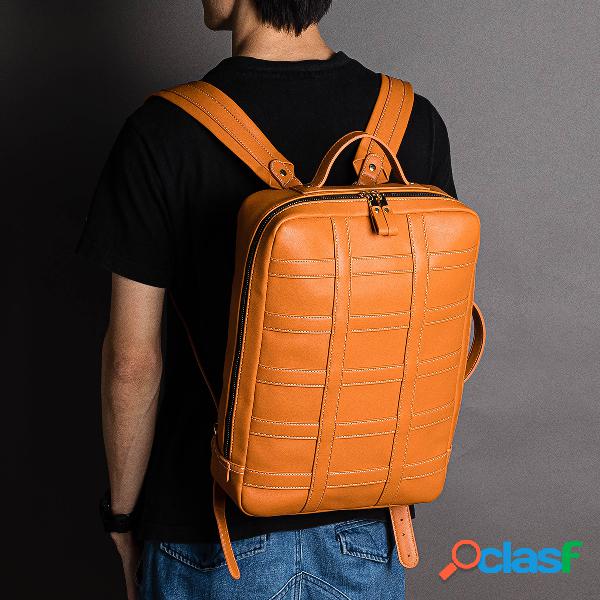 Homens PU Leather Functional Briefcase Universal Mochila