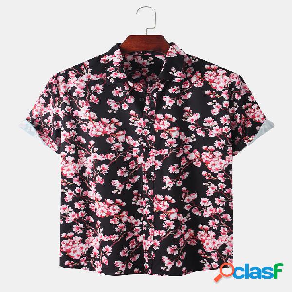 Homens Sakura Print Holiday Casual Camisa