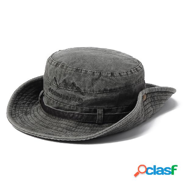 Homens Verão Algodão Lavado Pescador Chapéu Retro Bordado