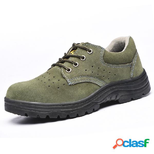 Homens aço dedo do pé respirável anti-esmagamento sapatos
